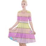 Pastel, Butterfly, Spring, Stripes, Quarter Sleeve A-Line Dress With Pockets