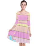 Pastel, Butterfly, Spring, Stripes, Quarter Sleeve Waist Band Dress