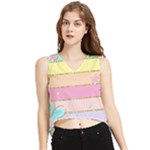 Pastel, Butterfly, Spring, Stripes, V-Neck Cropped Tank Top