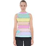 Pastel, Butterfly, Spring, Stripes, Mock Neck Shell Top