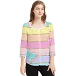 Pastel, Butterfly, Spring, Stripes, Chiffon Quarter Sleeve Blouse