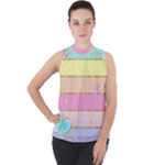 Pastel, Butterfly, Spring, Stripes, Mock Neck Chiffon Sleeveless Top