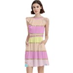 Pastel, Butterfly, Spring, Stripes, Cocktail Party Halter Sleeveless Dress With Pockets