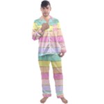 Pastel, Butterfly, Spring, Stripes, Men s Long Sleeve Satin Pajamas Set