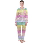 Pastel, Butterfly, Spring, Stripes, Women s Long Sleeve Satin Pajamas Set	