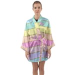 Pastel, Butterfly, Spring, Stripes, Long Sleeve Satin Kimono