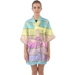 Pastel, Butterfly, Spring, Stripes, Half Sleeve Satin Kimono 