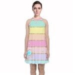 Pastel, Butterfly, Spring, Stripes, Velvet Halter Neckline Dress 