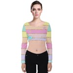 Pastel, Butterfly, Spring, Stripes, Velvet Long Sleeve Crop Top