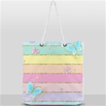 Pastel, Butterfly, Spring, Stripes, Full Print Rope Handle Tote (Large)