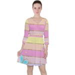 Pastel, Butterfly, Spring, Stripes, Quarter Sleeve Ruffle Waist Dress