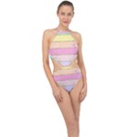 Pastel, Butterfly, Spring, Stripes, Halter Side Cut Swimsuit