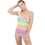 Pastel, Butterfly, Spring, Stripes, Frilly One Shoulder Swimsuit