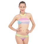 Pastel, Butterfly, Spring, Stripes, High Neck Bikini Set