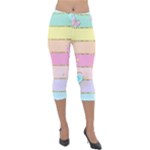 Pastel, Butterfly, Spring, Stripes, Lightweight Velour Capri Leggings 