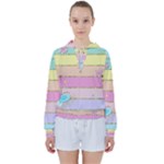 Pastel, Butterfly, Spring, Stripes, Women s Tie Up Sweat