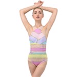 Pastel, Butterfly, Spring, Stripes, Cross Front Low Back Swimsuit