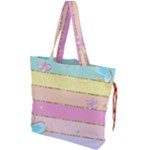 Pastel, Butterfly, Spring, Stripes, Drawstring Tote Bag