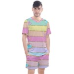 Pastel, Butterfly, Spring, Stripes, Men s Mesh T-Shirt and Shorts Set