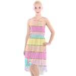 Pastel, Butterfly, Spring, Stripes, High-Low Halter Chiffon Dress 