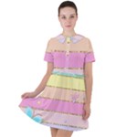 Pastel, Butterfly, Spring, Stripes, Short Sleeve Shoulder Cut Out Dress 