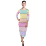 Pastel, Butterfly, Spring, Stripes, Quarter Sleeve Midi Velour Bodycon Dress