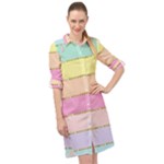 Pastel, Butterfly, Spring, Stripes, Long Sleeve Mini Shirt Dress