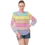 Pastel, Butterfly, Spring, Stripes, High Neck Long Sleeve Chiffon Top