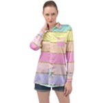 Pastel, Butterfly, Spring, Stripes, Long Sleeve Satin Shirt