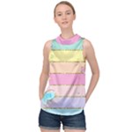 Pastel, Butterfly, Spring, Stripes, High Neck Satin Top