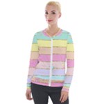 Pastel, Butterfly, Spring, Stripes, Velvet Zip Up Jacket