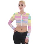 Pastel, Butterfly, Spring, Stripes, Long Sleeve Cropped Velvet Jacket