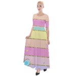 Pastel, Butterfly, Spring, Stripes, Half Sleeves Maxi Dress