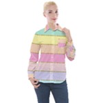 Pastel, Butterfly, Spring, Stripes, Women s Long Sleeve Pocket Shirt