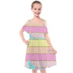 Pastel, Butterfly, Spring, Stripes, Kids  Cut Out Shoulders Chiffon Dress