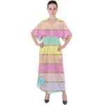 Pastel, Butterfly, Spring, Stripes, V-Neck Boho Style Maxi Dress