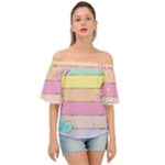 Pastel, Butterfly, Spring, Stripes, Off Shoulder Short Sleeve Top