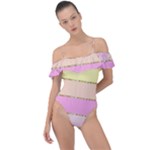 Pastel, Butterfly, Spring, Stripes, Frill Detail One Piece Swimsuit