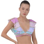 Pastel, Butterfly, Spring, Stripes, Plunge Frill Sleeve Bikini Top