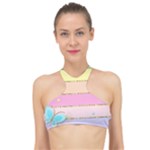 Pastel, Butterfly, Spring, Stripes, High Neck Bikini Top