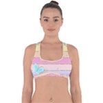 Pastel, Butterfly, Spring, Stripes, Cross Back Hipster Bikini Top 