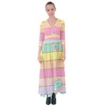 Pastel, Butterfly, Spring, Stripes, Button Up Maxi Dress