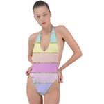 Pastel, Butterfly, Spring, Stripes, Backless Halter One Piece Swimsuit