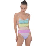 Pastel, Butterfly, Spring, Stripes, Tie Strap One Piece Swimsuit