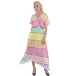 Pastel, Butterfly, Spring, Stripes, Cross Front Sharkbite Hem Maxi Dress