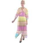 Pastel, Butterfly, Spring, Stripes, Quarter Sleeve Wrap Front Maxi Dress