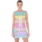 Pastel, Butterfly, Spring, Stripes, Lace Up Front Bodycon Dress