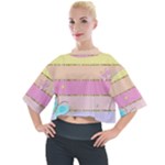 Pastel, Butterfly, Spring, Stripes, Mock Neck T-Shirt