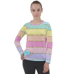 Pastel, Butterfly, Spring, Stripes, Women s Long Sleeve Raglan T