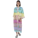 Pastel, Butterfly, Spring, Stripes, Maxi Satin Kimono